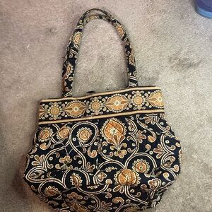 VERA BRADLEY Quilted Brown & Black Boho Paisley Bucket Bag Purse